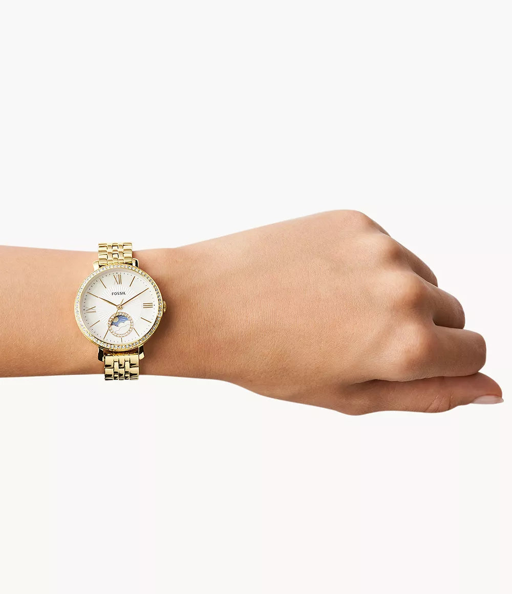 Jacqueline Sun Moon Multifunction Gold-Tone Stainless Steel Watch