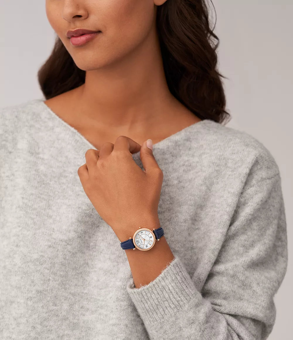 Carlie Three-Hand Navy LiteHide™ Leather Watch