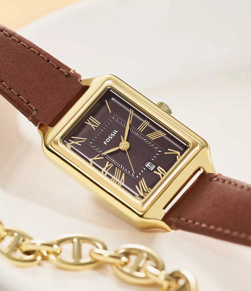 Raquel Three-Hand Date Medium Brown LiteHide™ Leather Watch