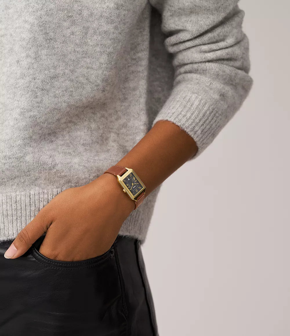 Raquel Three-Hand Date Medium Brown LiteHide™ Leather Watch