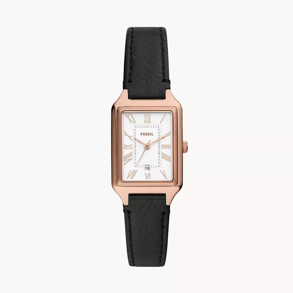 Raquel Three-Hand Date Black LiteHide™ Leather Watch