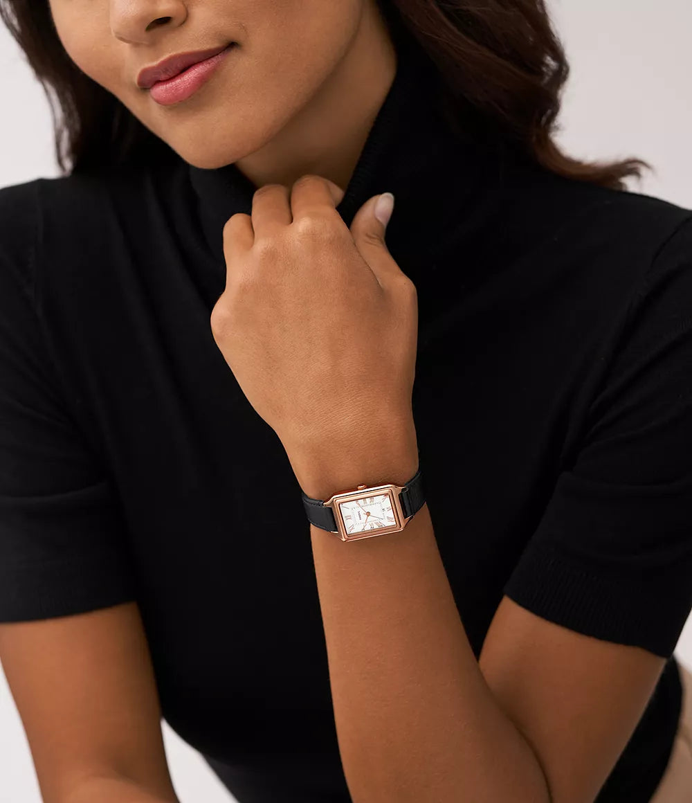 Raquel Three-Hand Date Black LiteHide™ Leather Watch