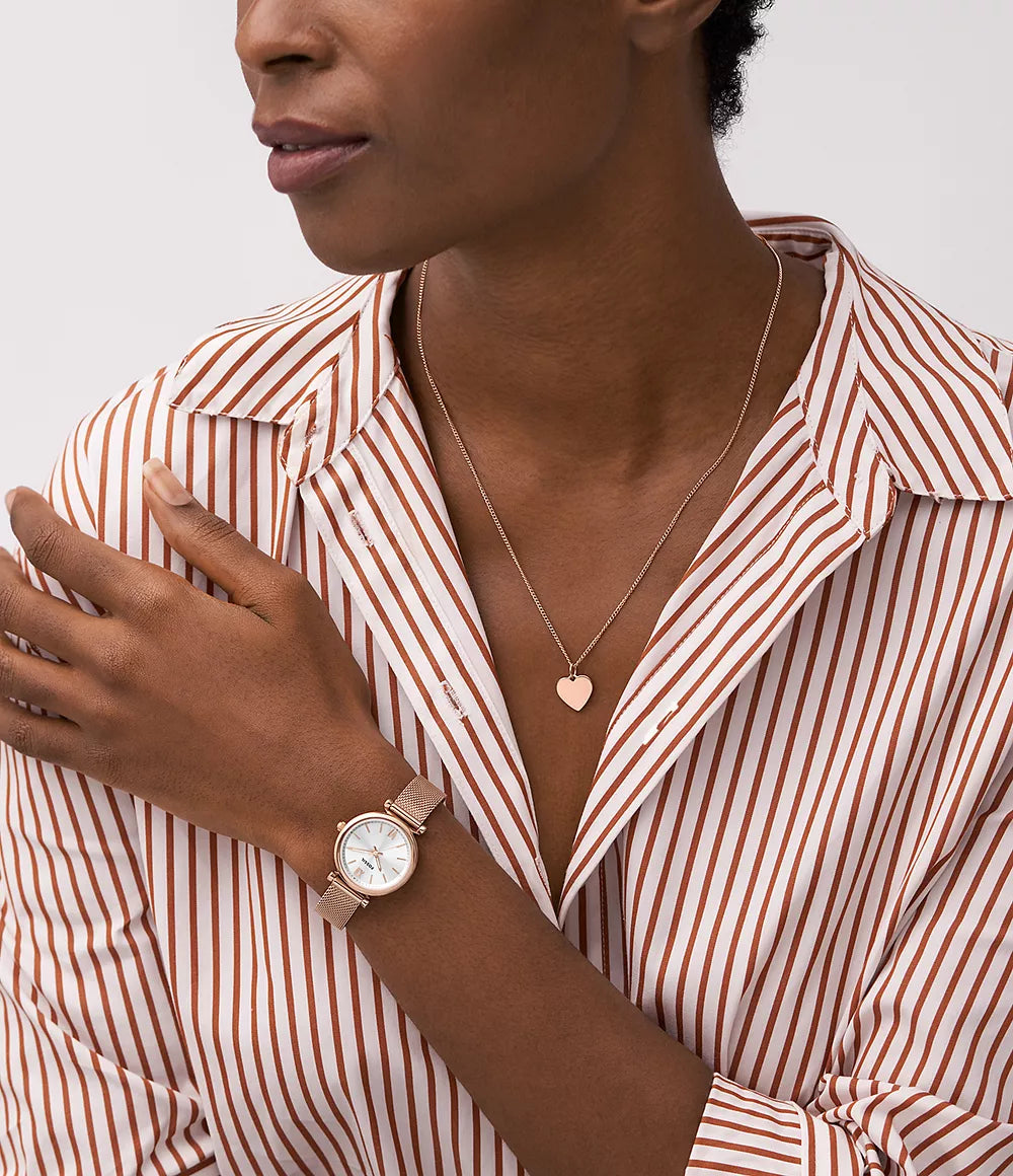 Carlie Three-Hand Rose Gold-Tone Stainless Steel Watch and Necklace Box Set