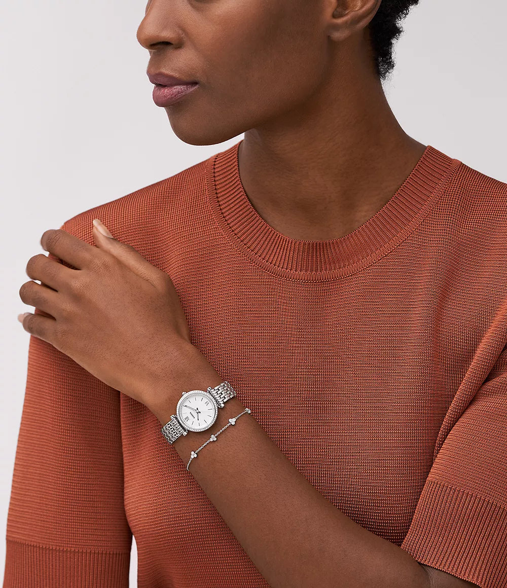 Carlie Three-Hand Stainless Steel Watch and Bracelet Box Set