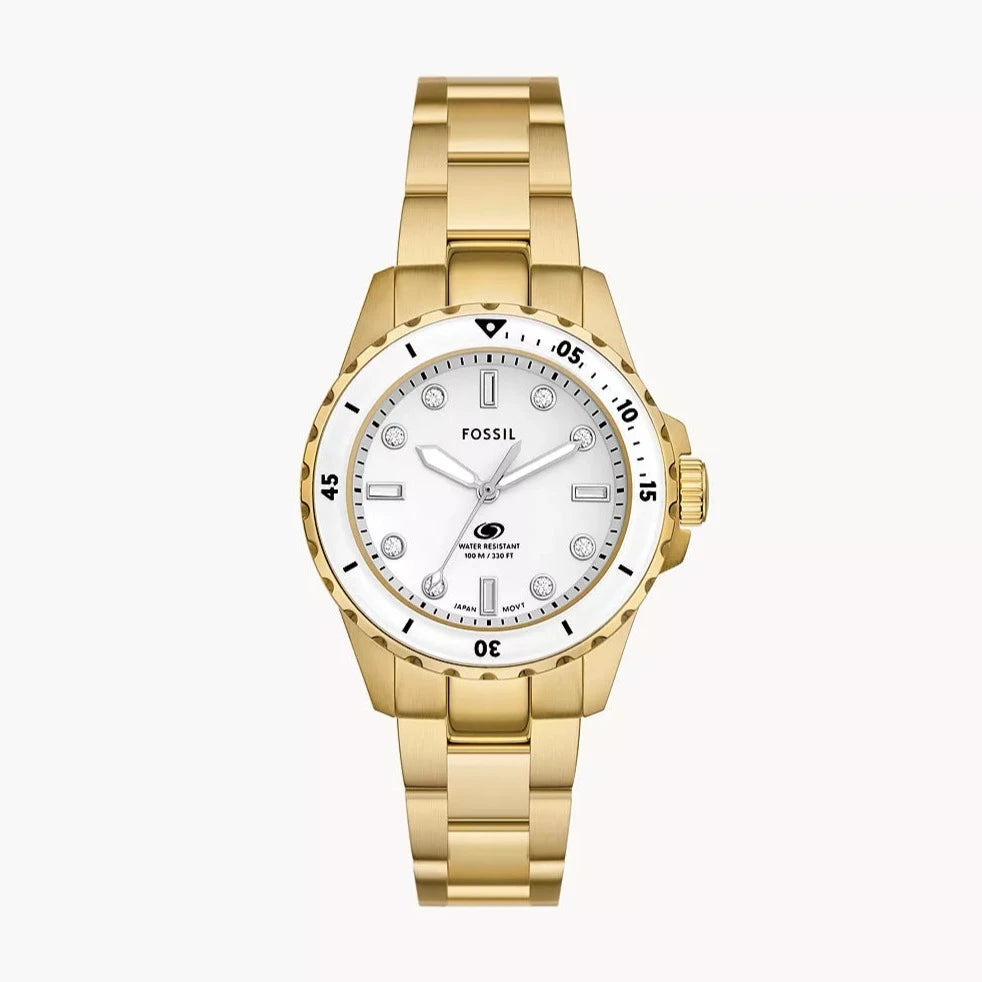 Blue Dive Three-Hand Gold-Tone Stainless Steel Watch