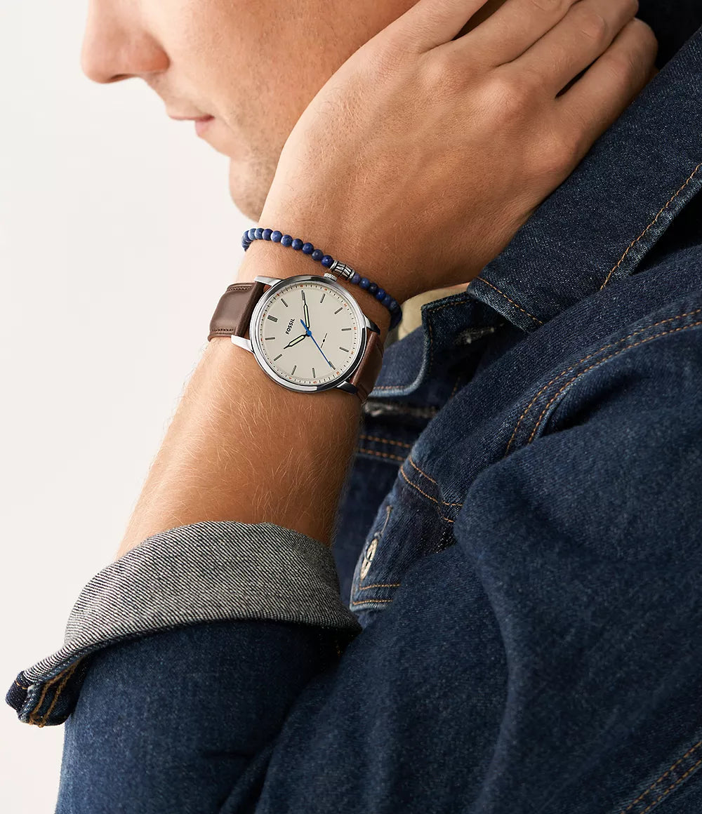 Minimalist Three-Hand Brown LiteHide™ Leather Watch and Bracelet Set