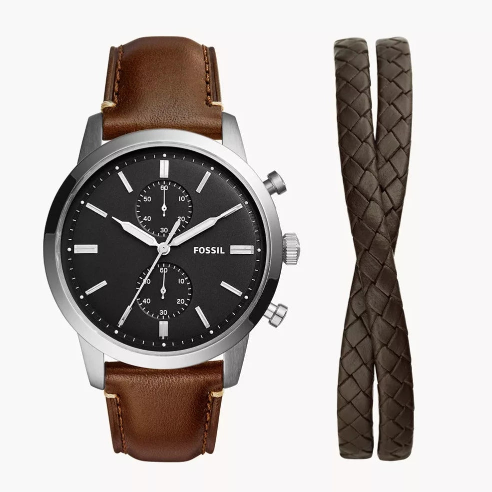Townsman Chronograph Brown Eco Leather Watch and Bracelet Set