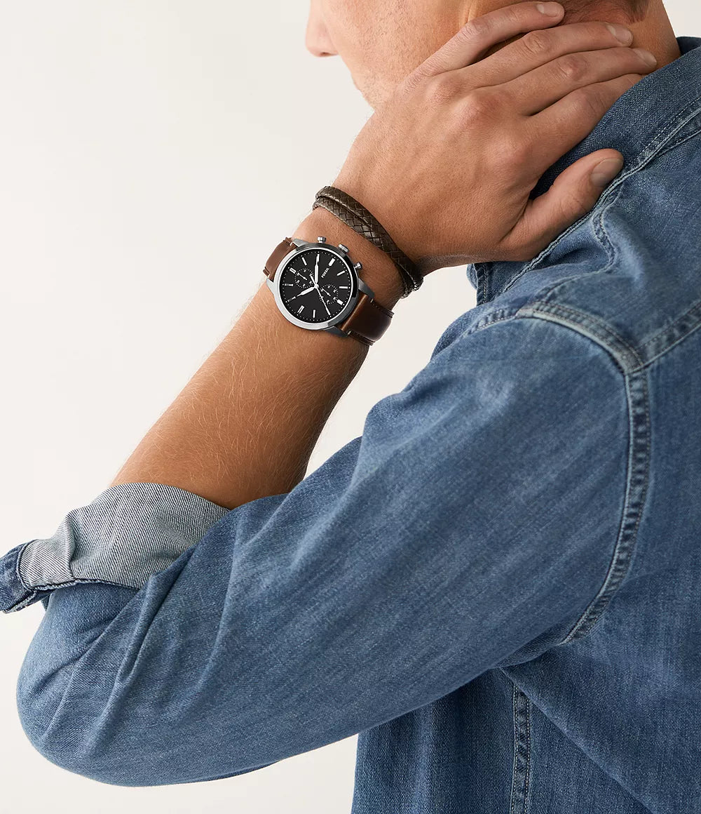 Townsman Chronograph Brown Eco Leather Watch and Bracelet Set