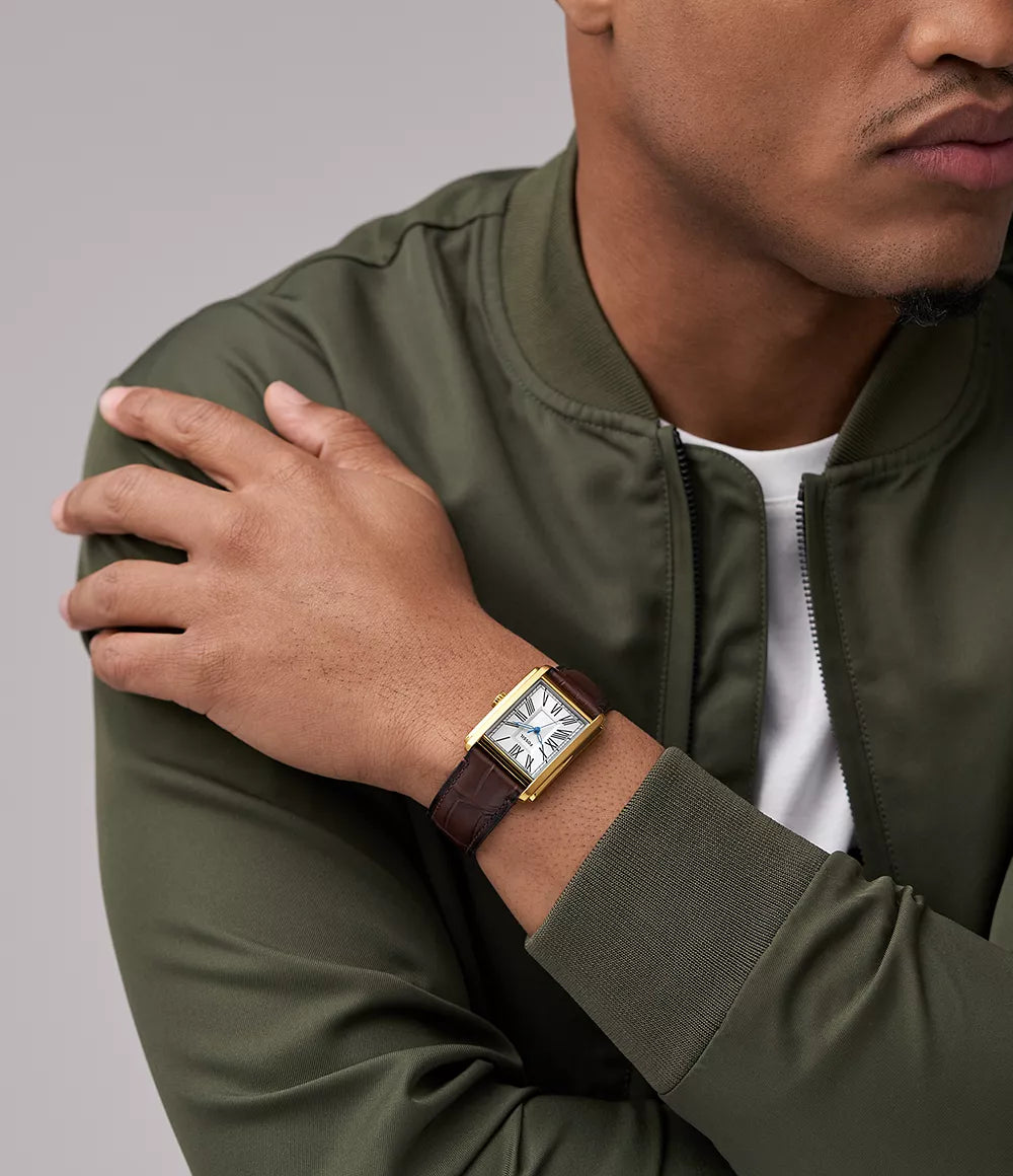 Carraway Three-Hand Brown Croco Leather Watch