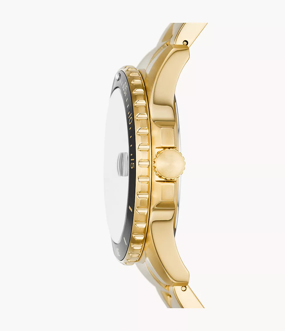 Blue Dive Three-Hand Date Gold-Tone Stainless Steel Watch