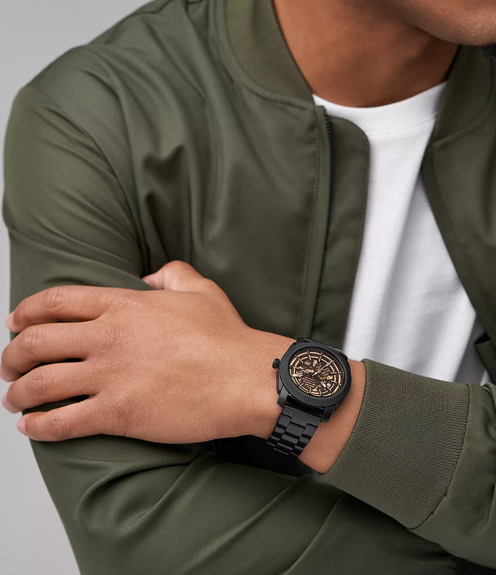 Machine Automatic Black Stainless Steel Watch