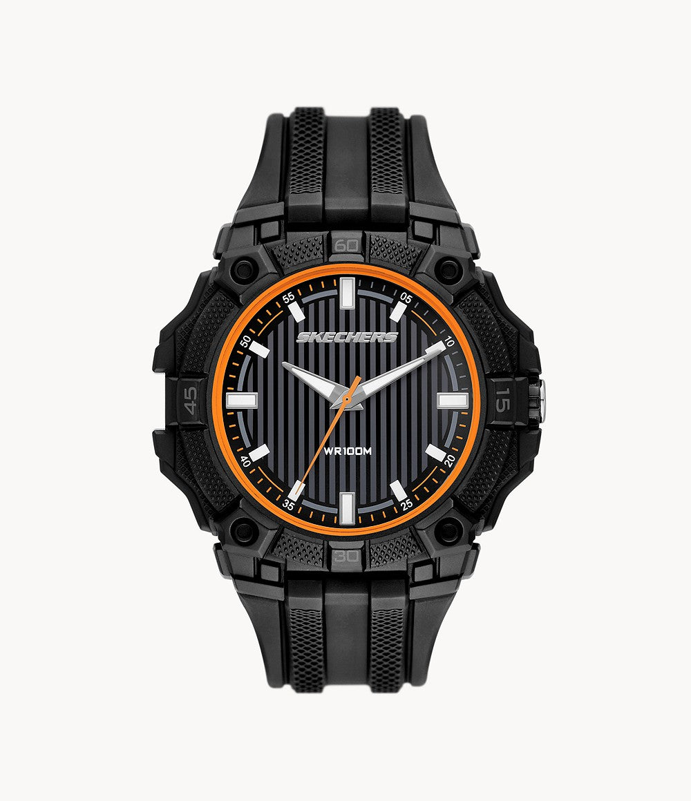 Mayfield 50mm Three-Hand Quartz Analog Watch with Black Strap and Black Case Watch