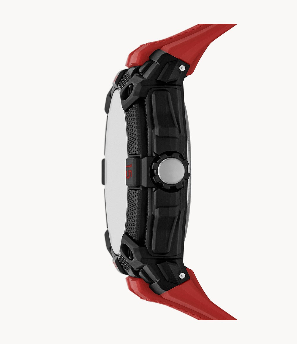 Mayfield 50mm Three-Hand Quartz Analog Watch with Red Strap and Black Case Watch