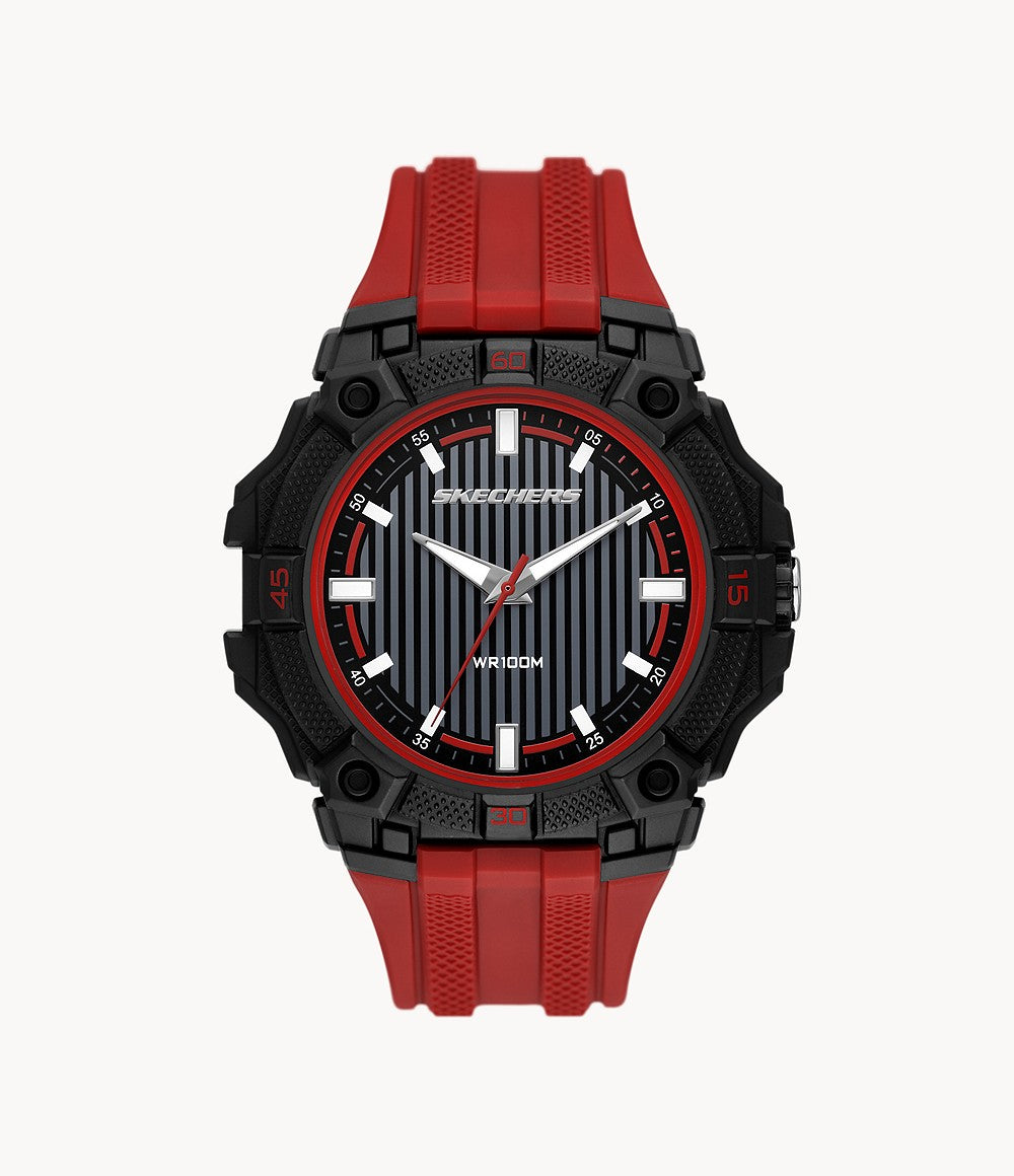 Mayfield 50mm Three-Hand Quartz Analog Watch with Red Strap and Black Case Watch