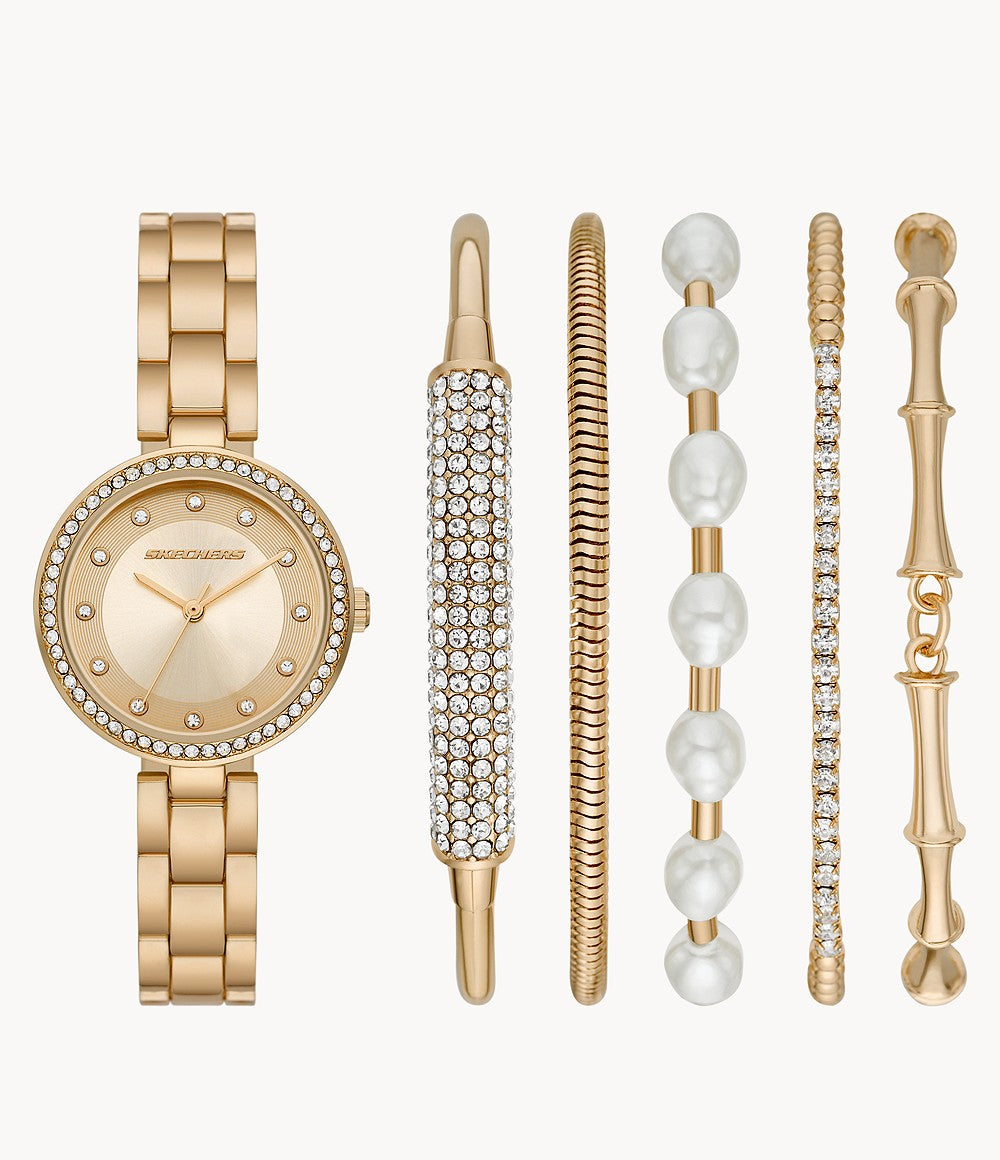 Three-Hand Quartz Analog Watch with Gold-Tone Bracelet Gift Set