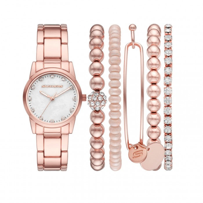 Quartz Mother of Pearl Dial Rose Gold-Tone Metal Strap+ Bracelet Gift Set