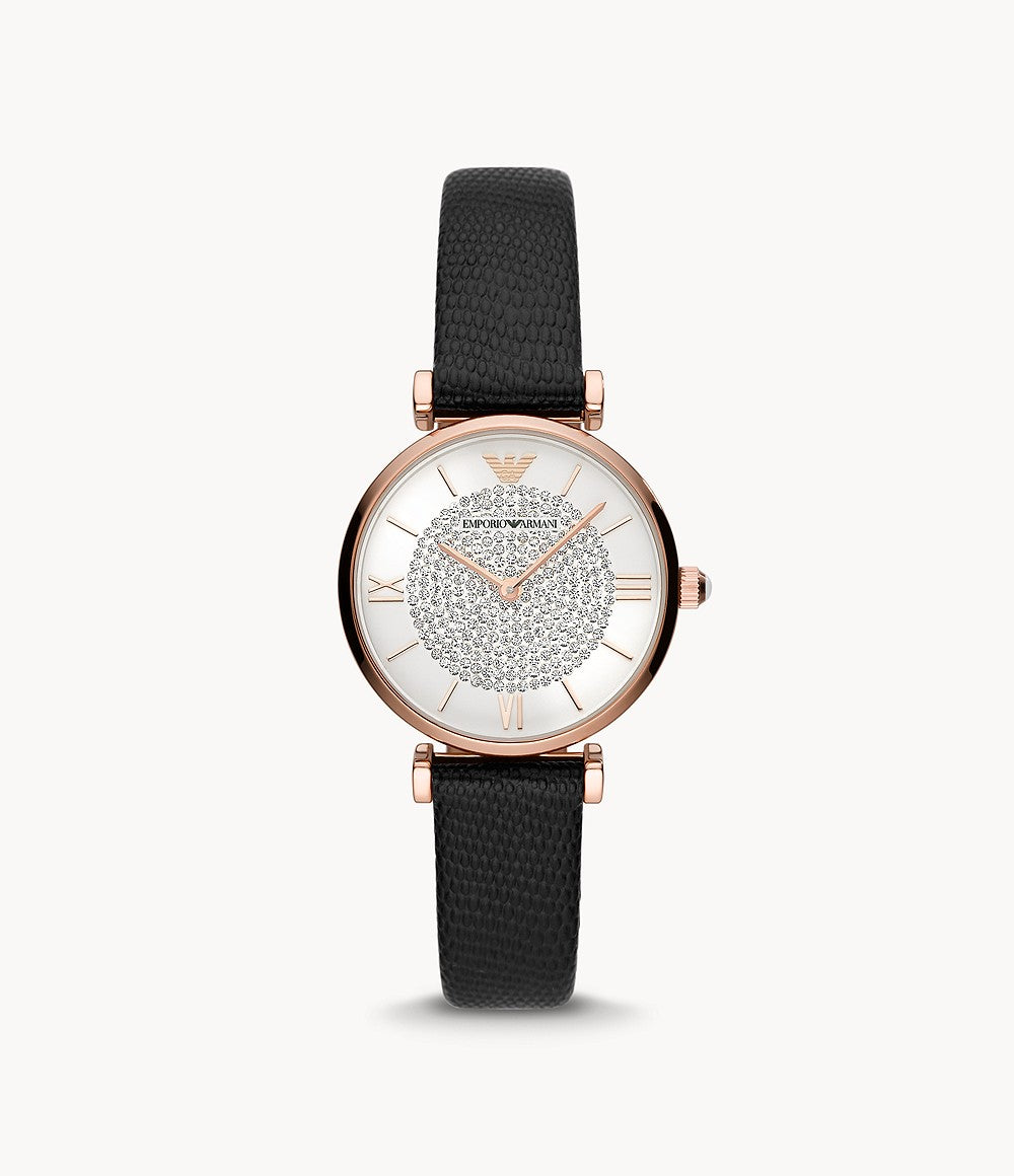 Two-Hand Black Leather Watch