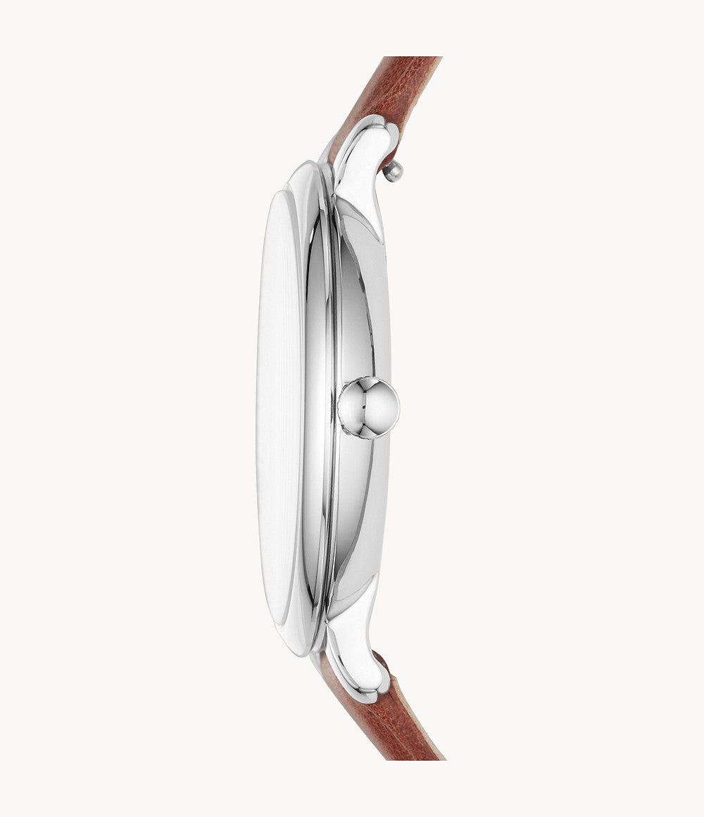 Jacqueline Three-Hand Date Brown Leather Watch