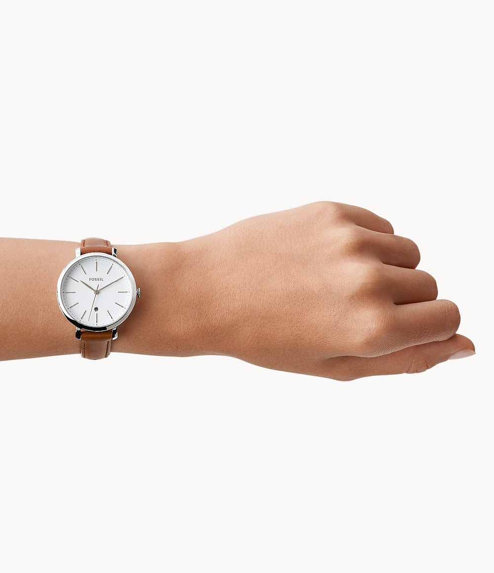 Jacqueline Three-Hand Date Brown Leather Watch