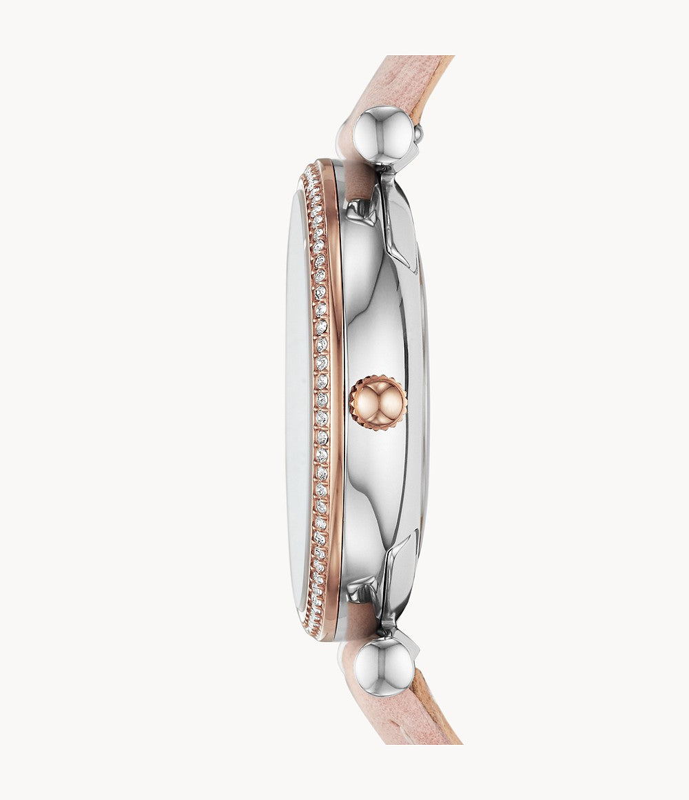 Carlie Three-Hand Blush Leather Watch