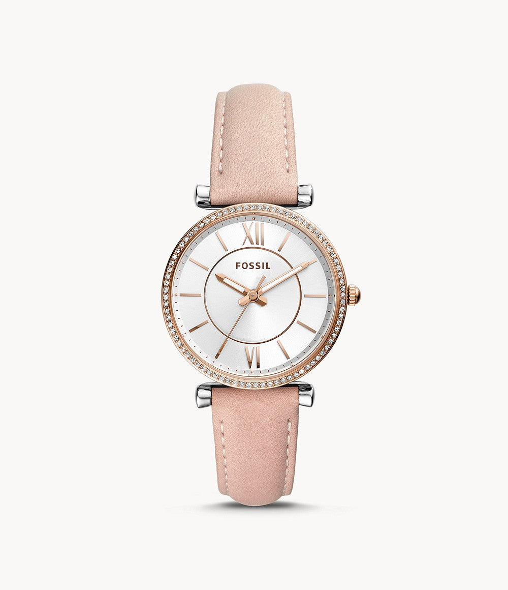 Carlie Three-Hand Blush Leather Watch