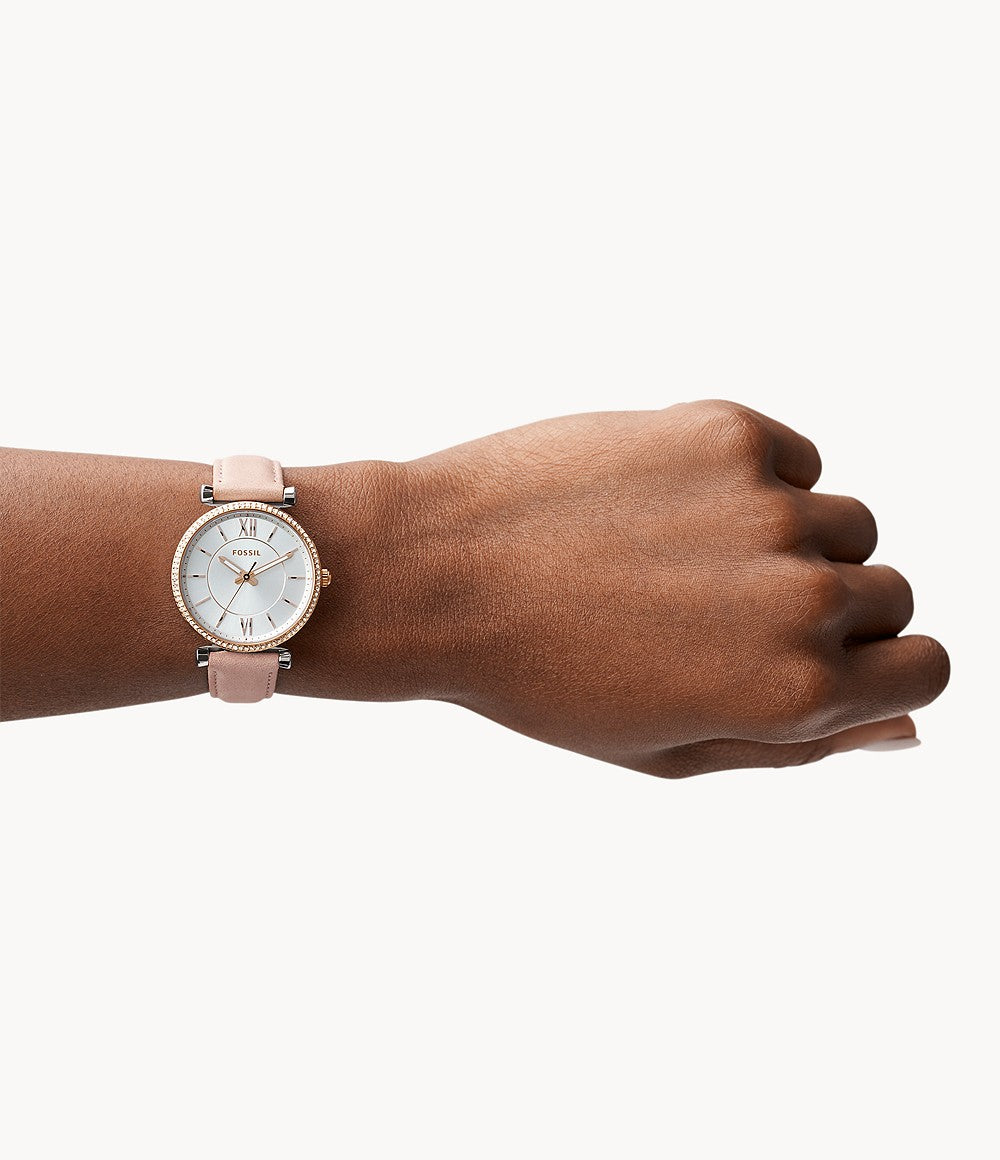 Carlie Three-Hand Blush Leather Watch