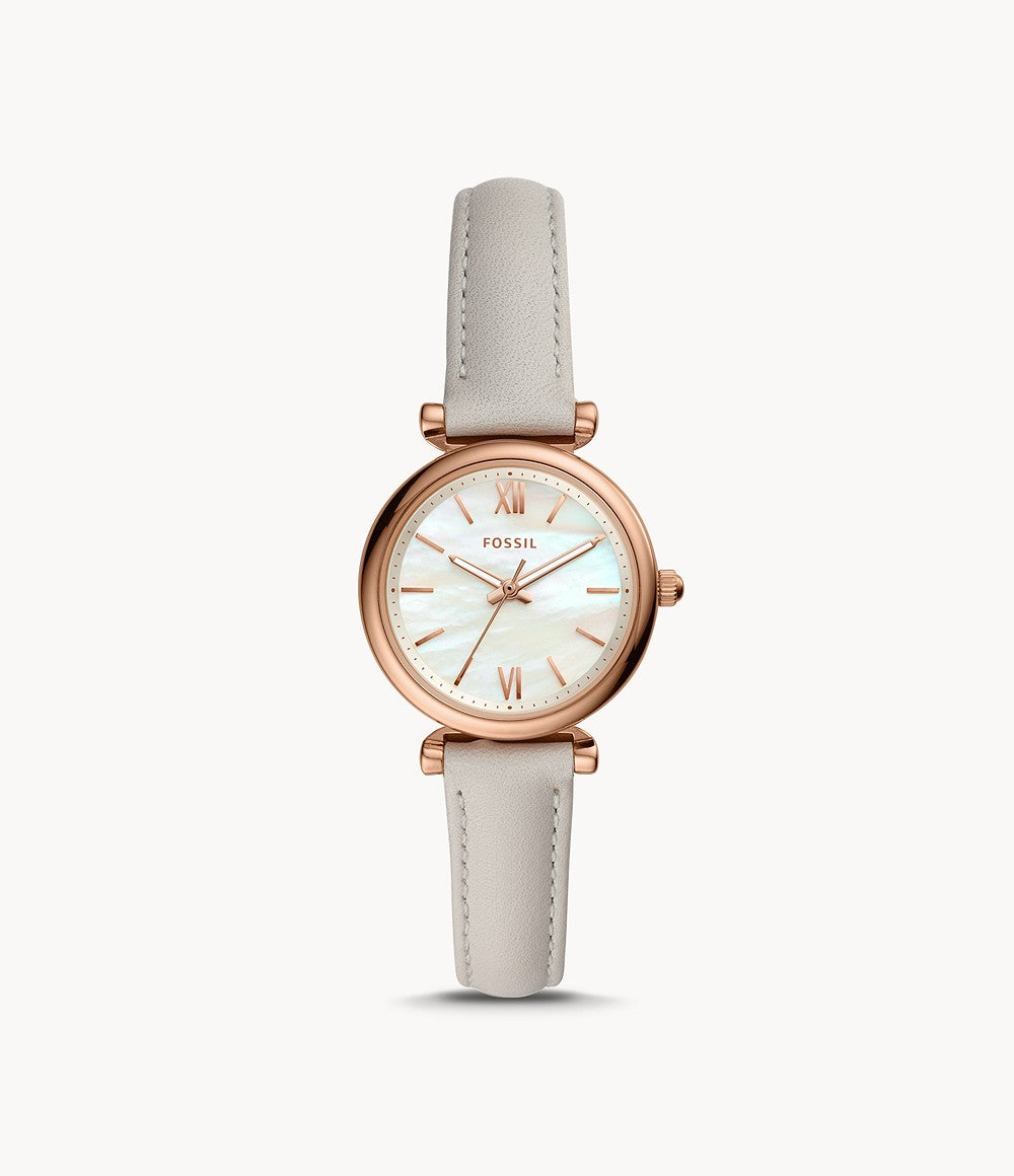 Carlie Mini Three-Hand Mineral Grey Leather Watch
