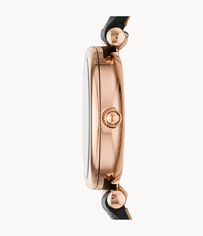 Carlie Mini Three-Hand Black Leather Watch