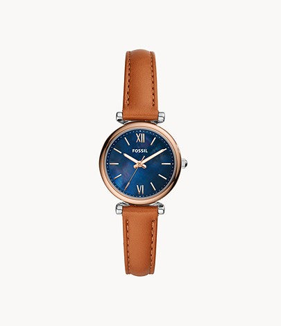 Carlie Mini Three-Hand Tan Leather Watch