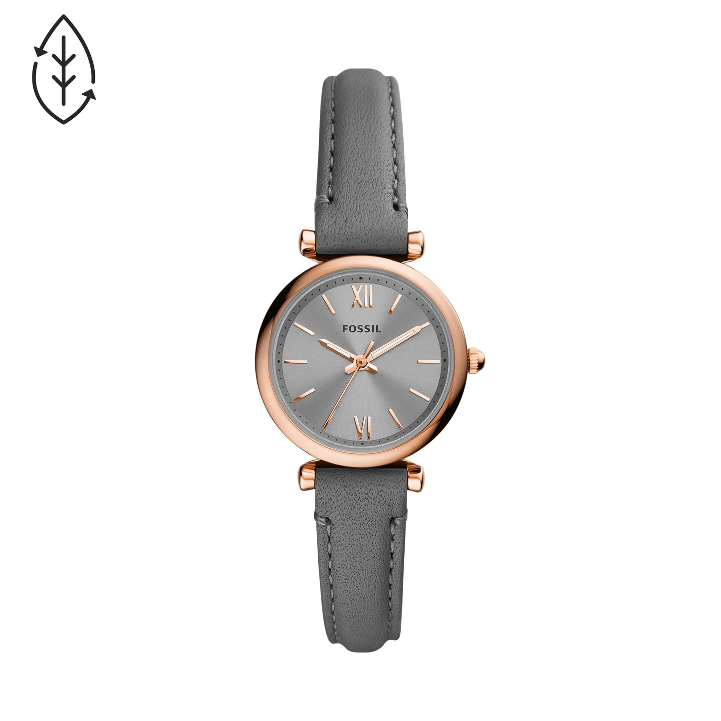 Carlie Mini Three-Hand Gray Leather Watch