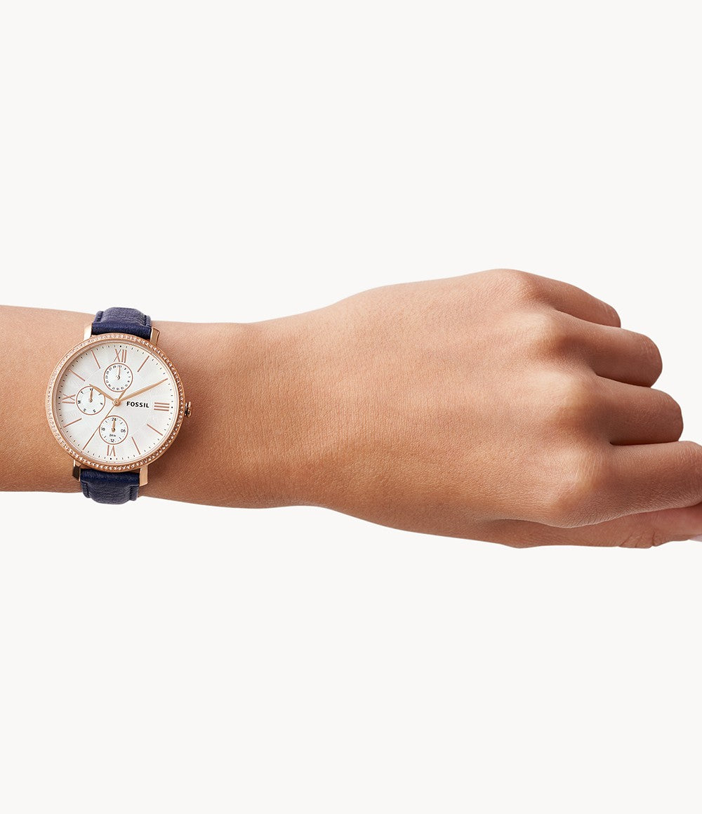 Jacqueline Multifunction Blue Eco Leather Watch