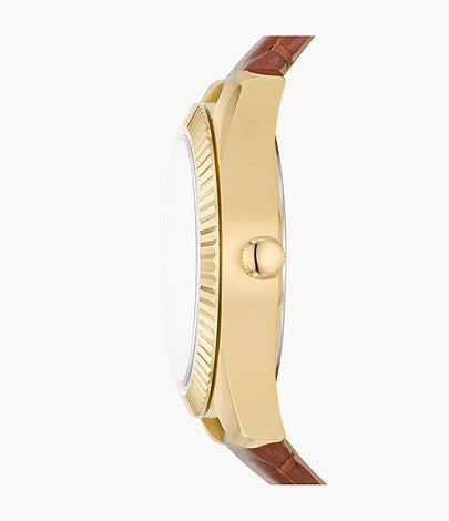 Scarlette Three-Hand Day-Date Tan Eco Leather Watch