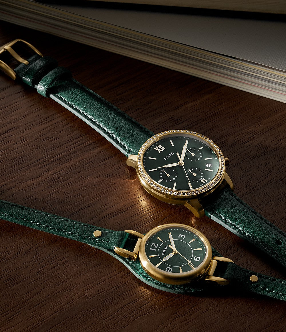 Carlie Three-Hand Green Eco Leather Watch