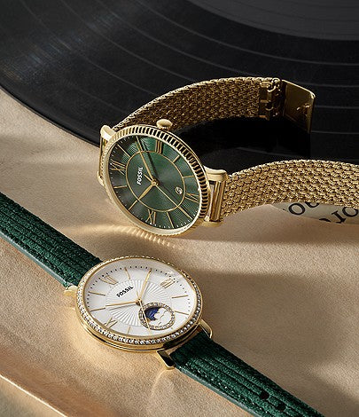 Jacqueline Sun Moon Multifunction Green Leather Watch