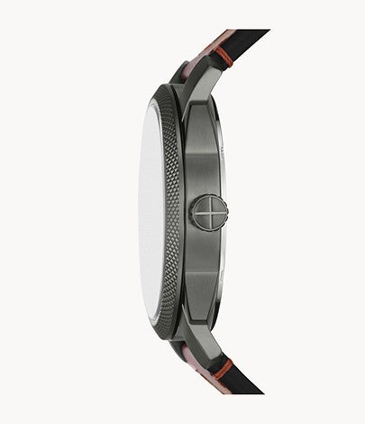 Machine Three-Hand Date Brown Eco Leather Watch