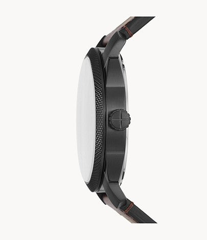 Machine Three-Hand Date Brown Eco Leather Watch