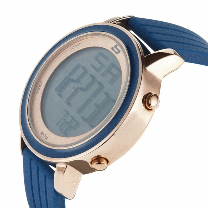 Westport Digital Rose Gold-Tone Steel Case Blue Silicone Strap Watch