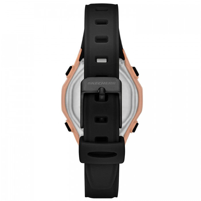 Quartz Digital Rose Gold-Tone Plastic Case & Black Silicone Watch