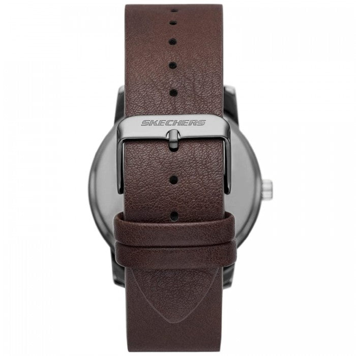 Quartz Light Grey Dial Brown Leather Strap Watch + Bracelet Gift Set
