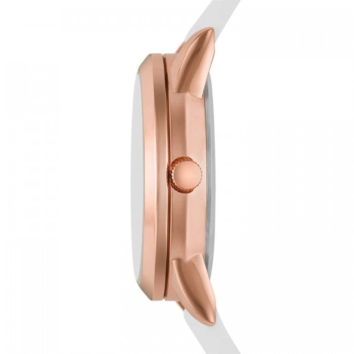 Quartz Rose Gold-Tone Dial White Silicone Strap Watch + Bracelet Gift Set