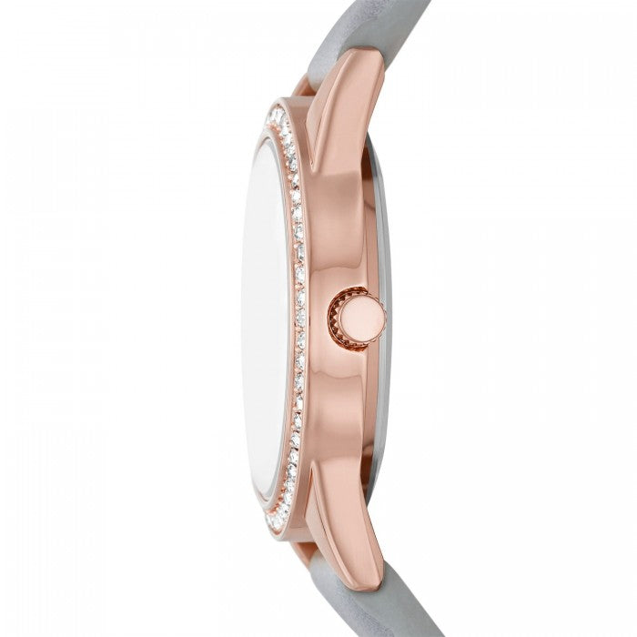 Quartz Mother of Pearl Dial Grey Leather Watch + Bracelets Gift Set