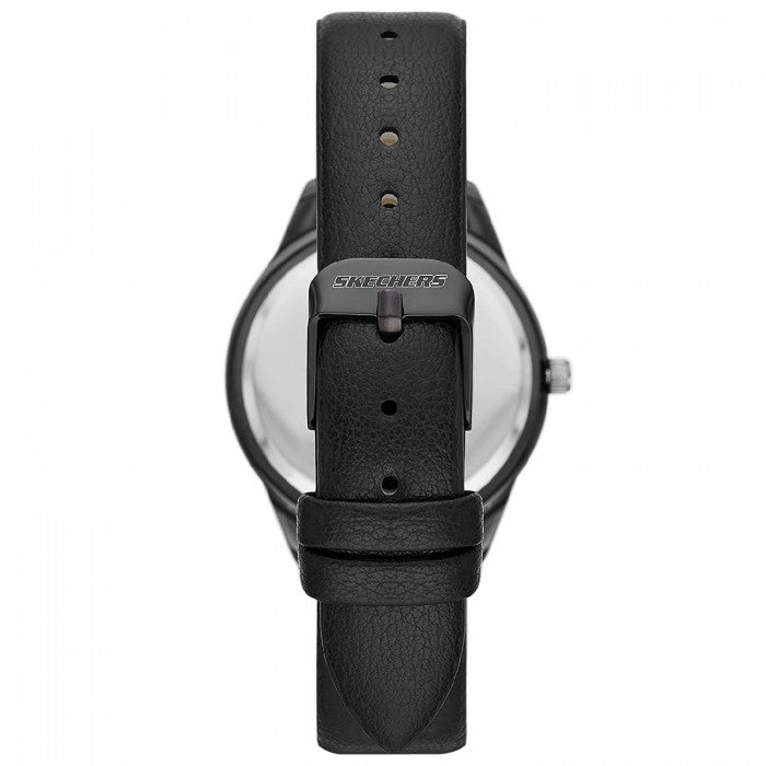 Black Mother of Pearl Dial Black Leather Watch + Bracelets Gift Set