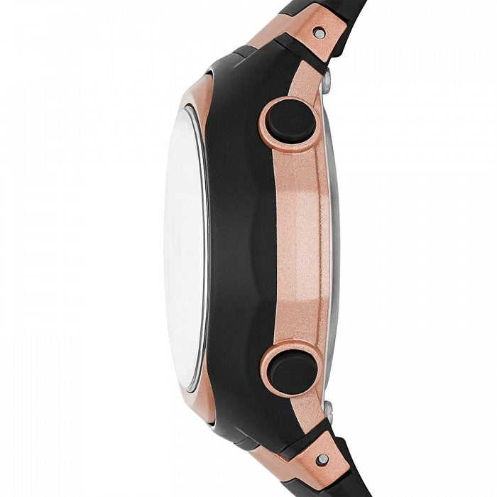 Quartz Digital Rose Gold-Tone Plastic Case & Black Silicone Watch