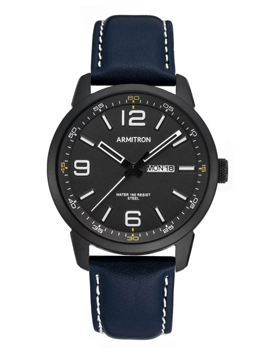 Armitron Men's Day/Date Function 44mm Watch Black/Blue (20-5489BKTINV)
