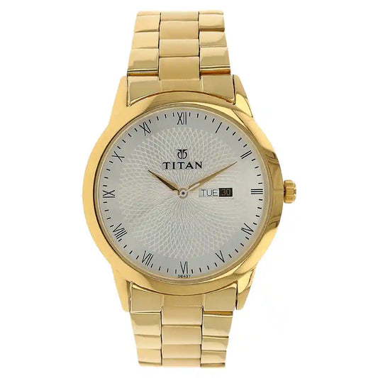 Silver Dial Golden Stainless Steel Strap Watch