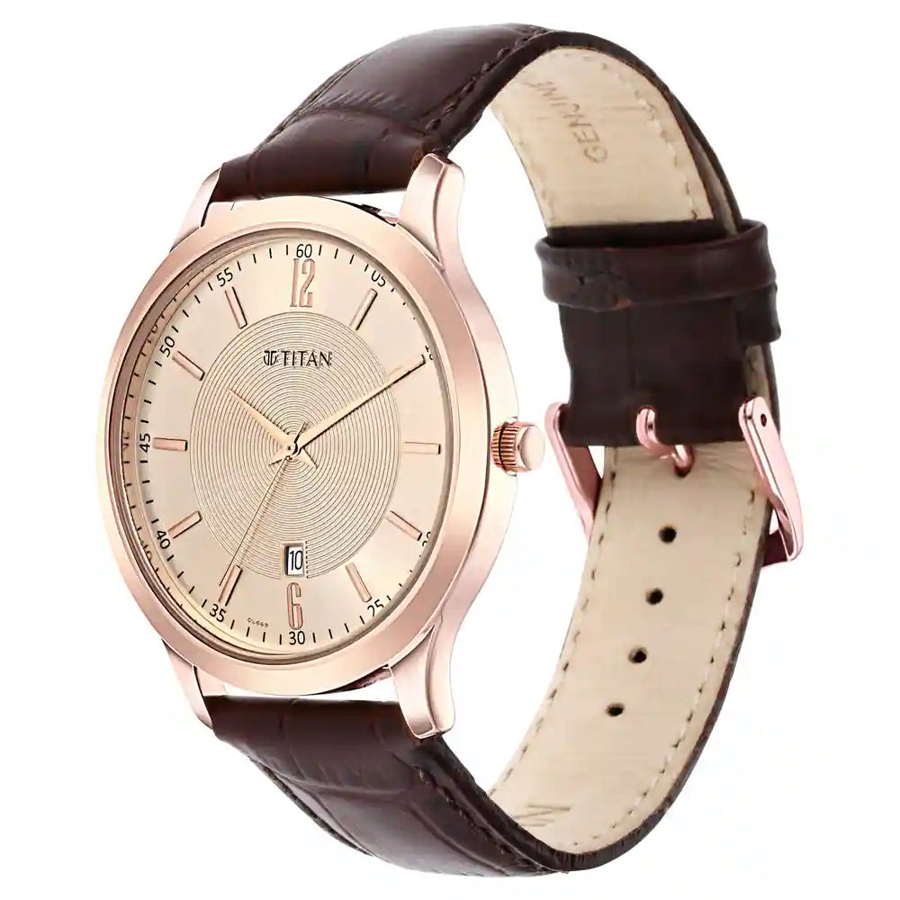 Rose Gold Dial Leather Strap Watch