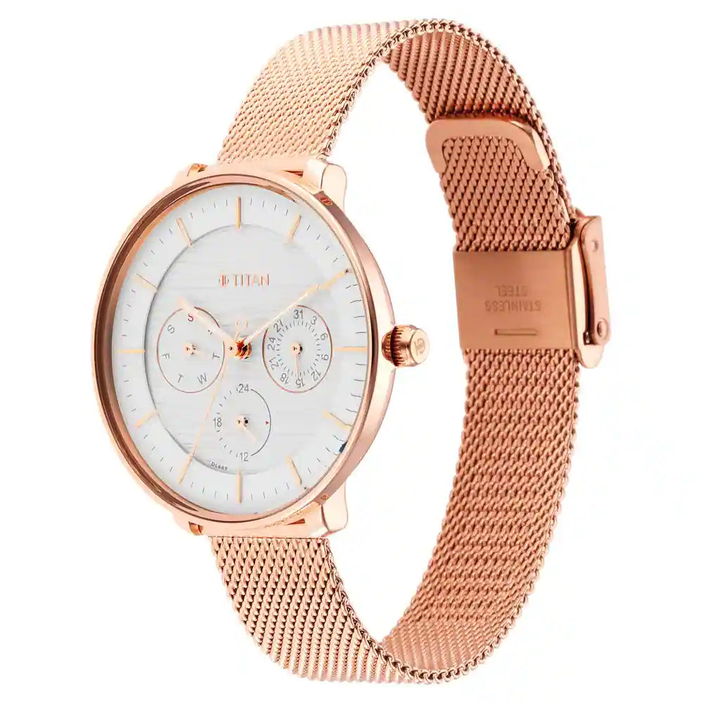 Workwear Silver Dial Rose Gold Stainless Steel Strap Watch