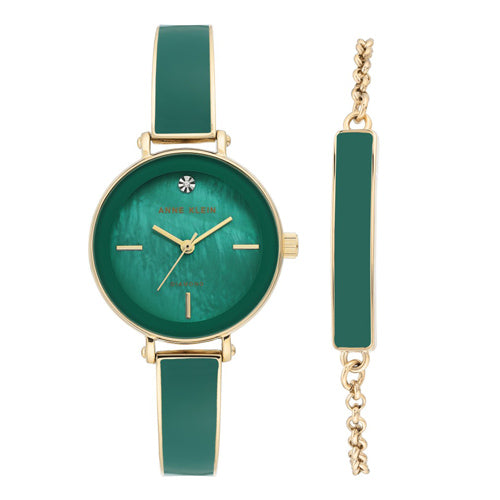 Green Analog Stainless Steel Strap Watch with Bracelet AK/3620GNST