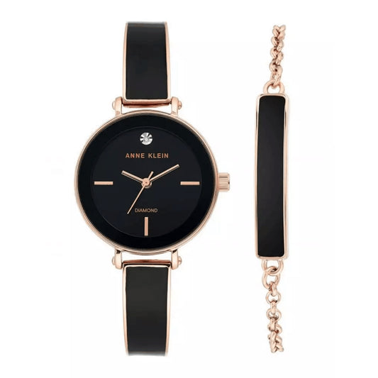 Genuine Diamond Dial Bangle Watch with Bracelet Set AK/3620BKST