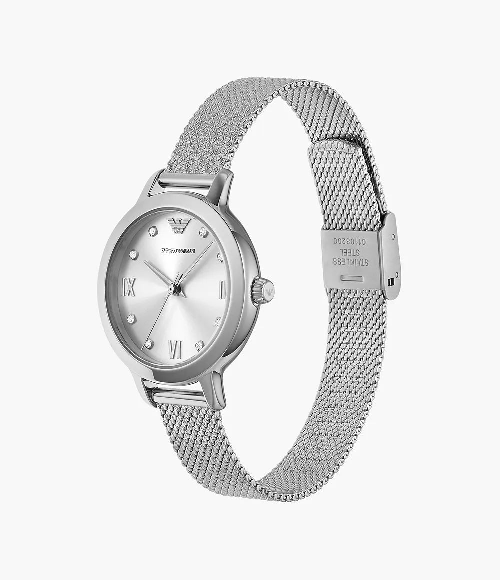 Three-Hand Stainless Steel Mesh Watch